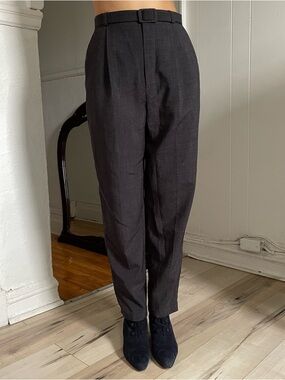 Women High-Waist Pleated Trousers in Charcoal